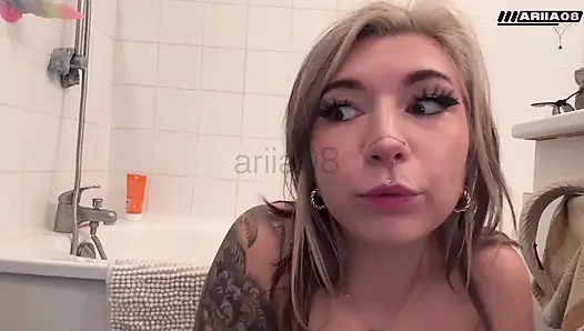 Petite French Goth Test a Double Ass and Pussy Dildo