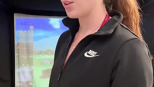 Trying to Golf in a Simulator with My Lush in! Trying Not to Cum While I Swing!