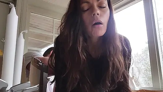 Hot milf gets her pussy and ass stretched by a dildo used by the delivery guy
