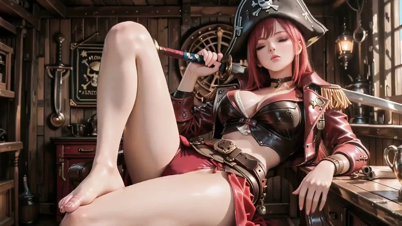 Redhead Pirate Queen! Lazy Goddess in the Gold Hold. Kneeling Gaze Is Insane!