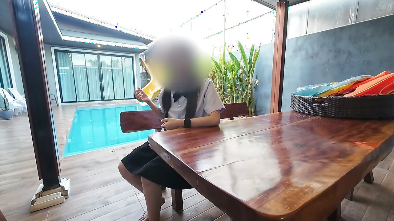 Asian girl curry in school uniform Poolside Semen full hole