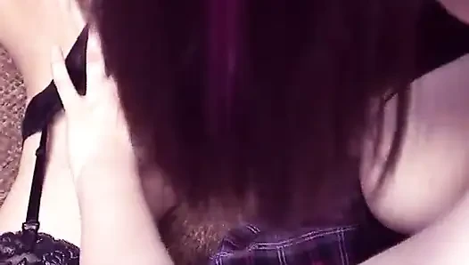 Hairy white dude sticks skinny strumpet as lesbians muff dive on the couch