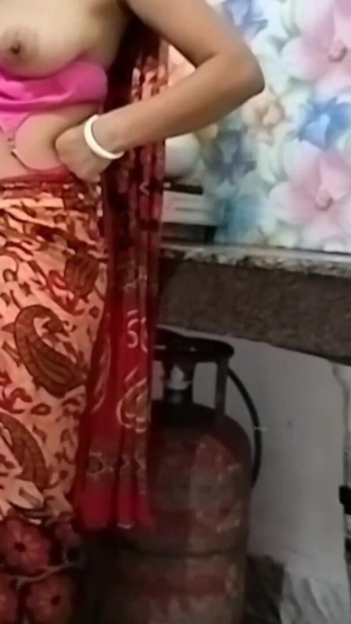 Sky Blue Saree Indian Wife Fuck with kitchen in devar ke saath | Clip 1