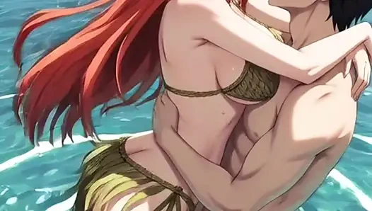 Redhead anime hentai girl fucks in the water