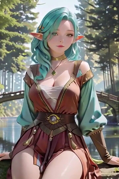숲 판타지! 개인 산책을 즐기는 녹색 머리의 마지 &, 블루 엘프