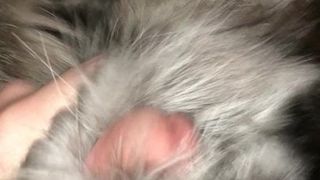 Jerking With Silver Fox Fur and Cumming