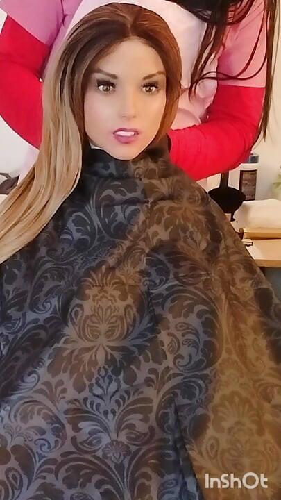 Emma the barberette vinyl shampoo cape show