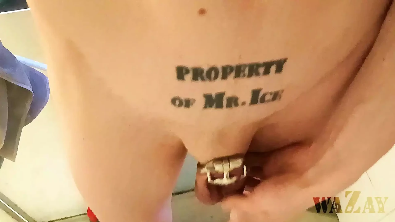 Peeing in Tiny Chastity Cage