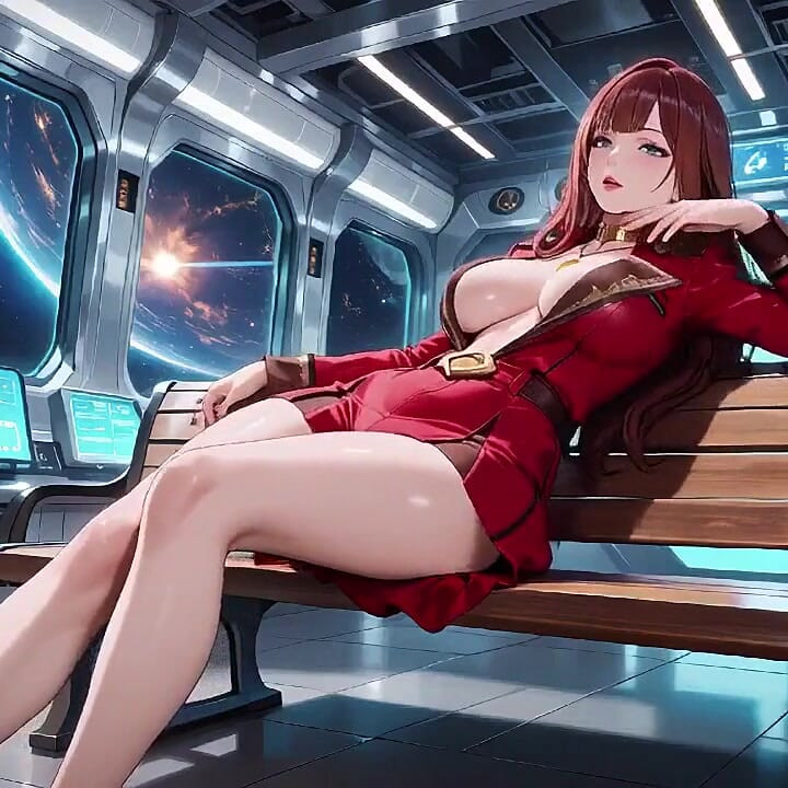 Red-haired Commander! Private Moments in the Sci-fi Ship Cockpit