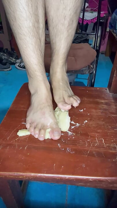 Smashing a banana with your feet