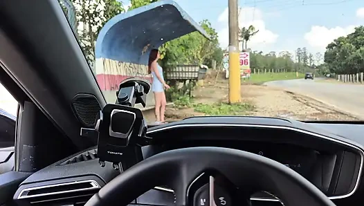 Risky handjob when driving I called beautiful redhead to see my cock until I cum!