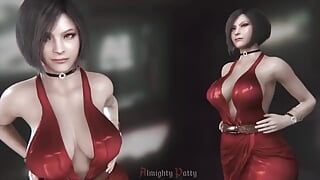 Ada Wong in een mooie rode jurk heeft grote tieten die stuiteren als ze loopt