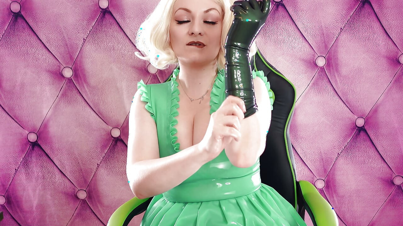 ASMR: my new dark green metallic opera long latex gloves - sexy rubber tease - Arya Grander