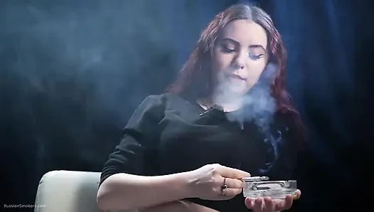 Cute Russian Redhead Smoking in Leopard Pants