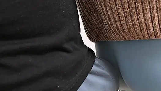 Soaked Pants on the Subway Train! Stranger Guy Rub His Dick and Ejaculate On Girl's Tights