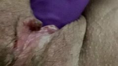 Fat hairy pussy pushes dildo out