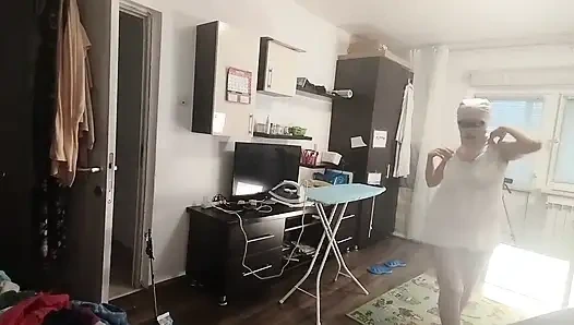 Sexy Brunette Doing Naked Chores Around the House