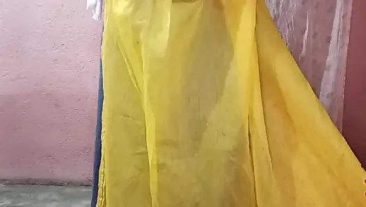Yellow Saree Dropping Solo Sfw