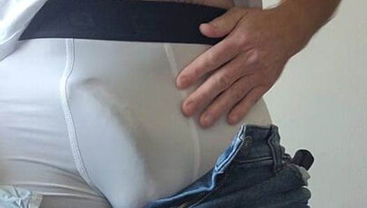 Striptease in Tight White Boxers Showing My Man Pussy