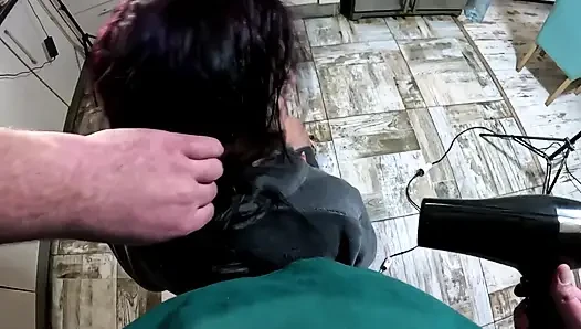 Bathrobe MILF Hair Drying and Brushing Blowjob with Cum in My Hair