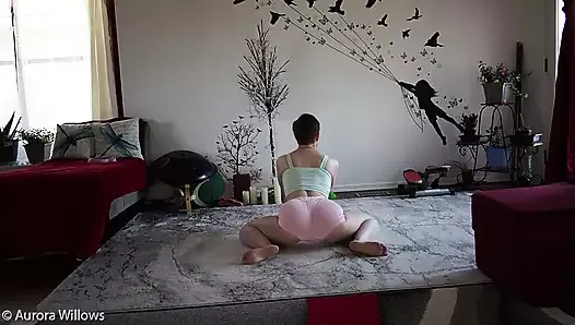 Goddess Aurora Willows Stretching in Pink Shorts