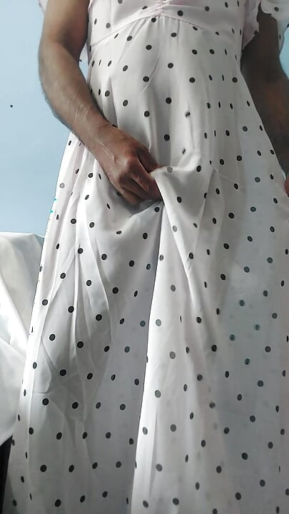 Boy masturbating wearing a Silk Seethrough Wet Pink polka dots Gawun
