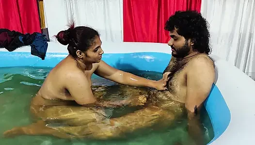 Couple romance in pool