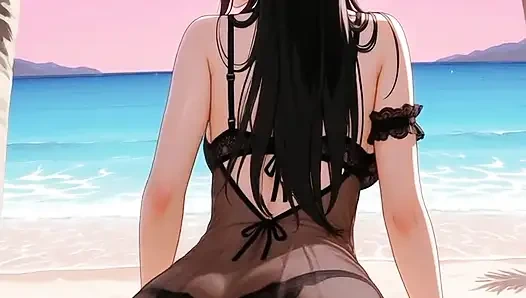 Безумная круглая жопа на пляже, хентай, экстремальный колышок задницы, подборка