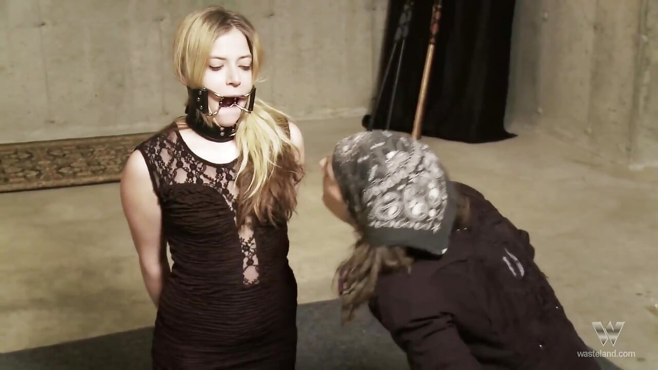 Blonde slut masturbates for her master