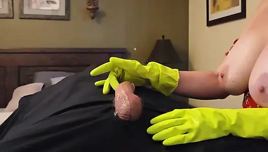 Super NAHAUFNAHME Latexhandschuhe und heiße Öl POV Edging Penis massage mit riesigem CUMSHOT
