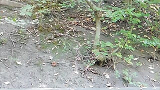 Hot Jerking off in Pantyhose on Bench in the Forest
