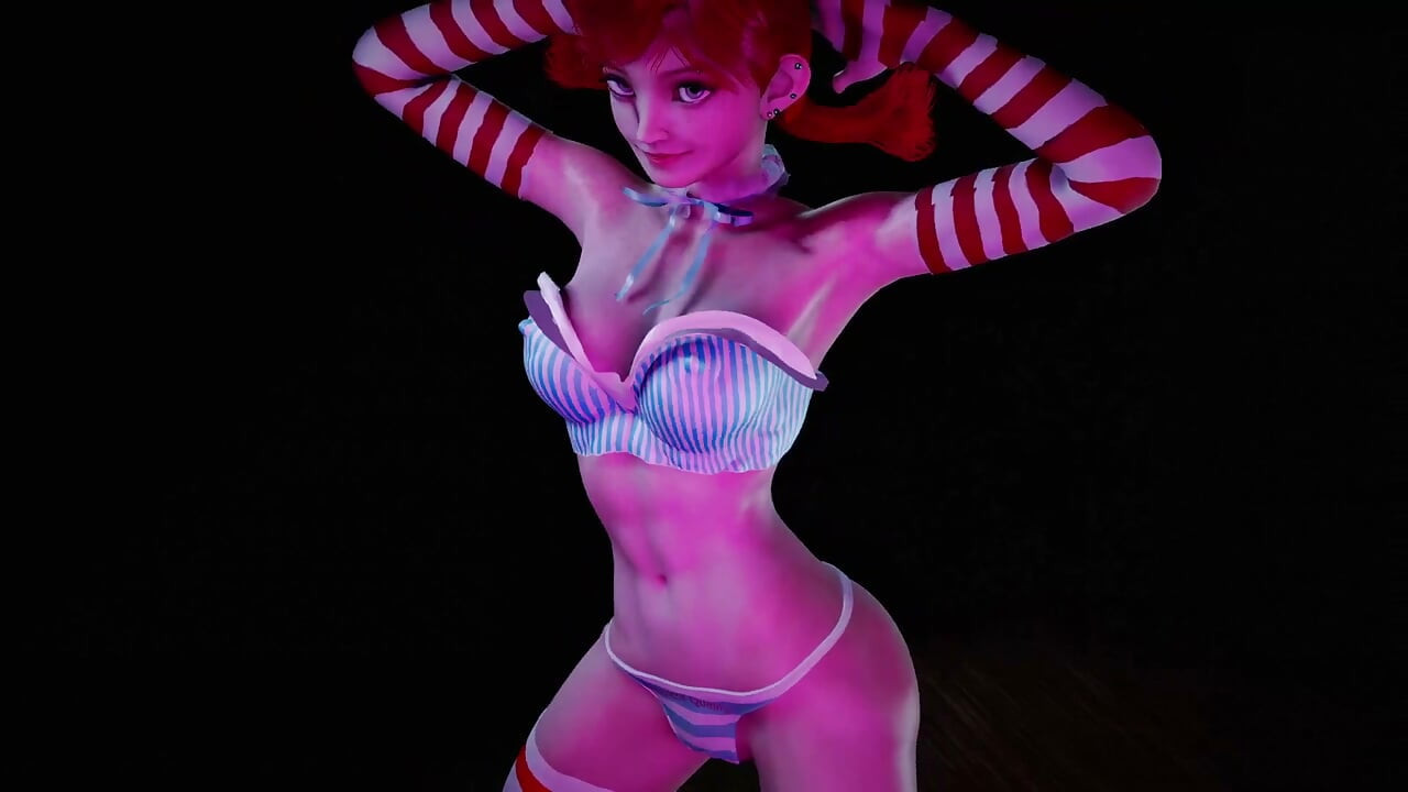 Rött huvud flicka med flätor dansar: 3D Hentai