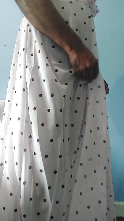 Boy masturbating wearing a Silk Seethrough Wet Pink polka dots Gawun