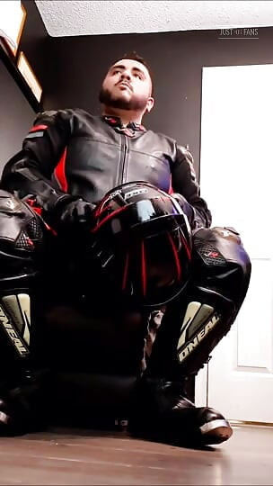 Chubby Bear Biker Leather Moto Suit Helmet