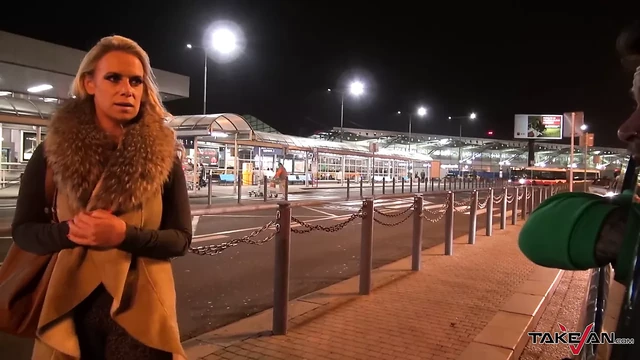 Takevan - Busty blonde caught on airport and fucked in van