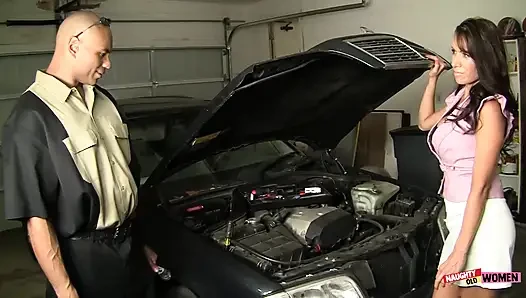 Layla Rider seduces a hunky mechanic and jumps on his stiff shaft after a blowjob
