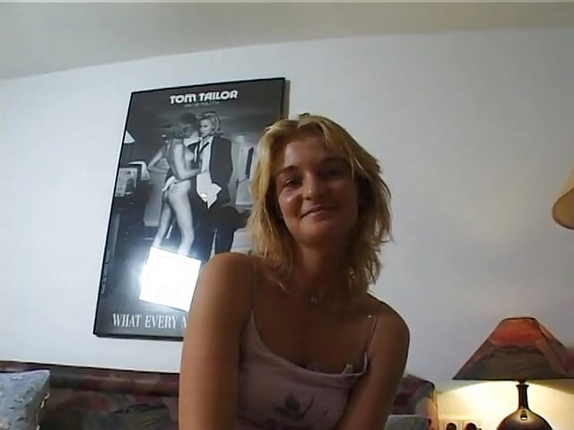 Blonde whore toying her pussy