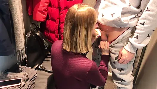 Sneaky Changing Room BJ - Amateur Girl Sucks Cock in Clothing Store RAW
