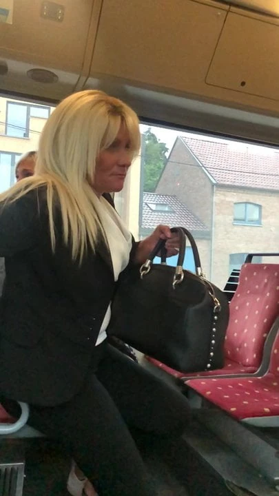 sexy blond mature in the bus in Belgium