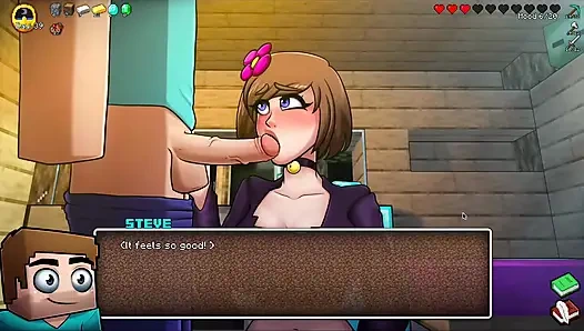 Hornycraft Minecraft parodisi - Steve Jenny'den elmas için ıslak gırtlağına kadar sakso çekiyor