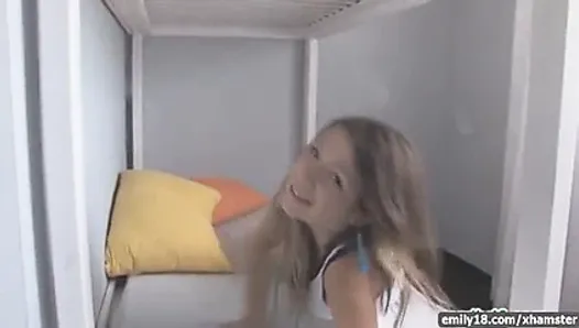 Teen strips on the bunk bed