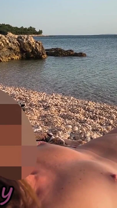 Powerful moment from "Pussy Flash! Nude Teacher and her Student: Lets Him Touch Her Tits on a Public Beach! - MissCreamy"