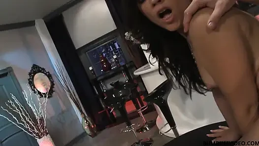 My boss get me a promotion, and I get him my tight Asian pussy