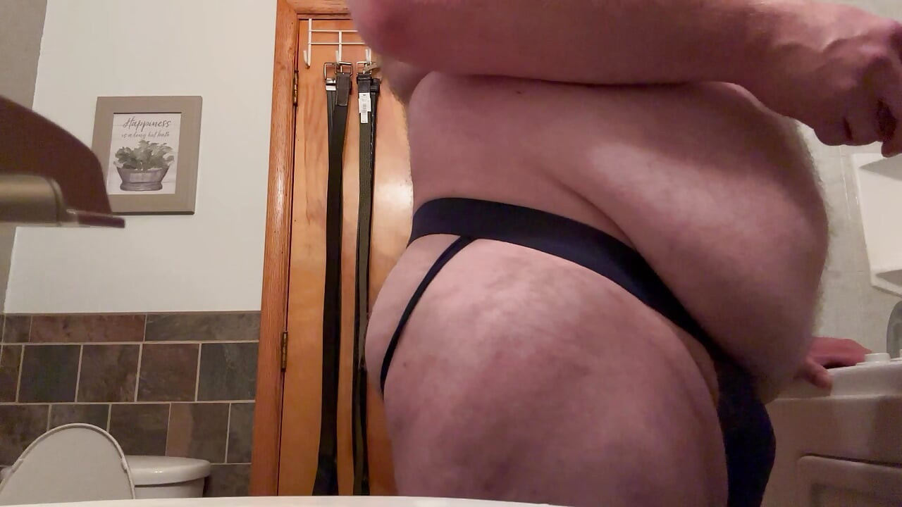 Fat Belly Chub takes Big Dildo in his jockstrap!