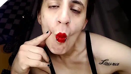 Thick Red Lipstick Application