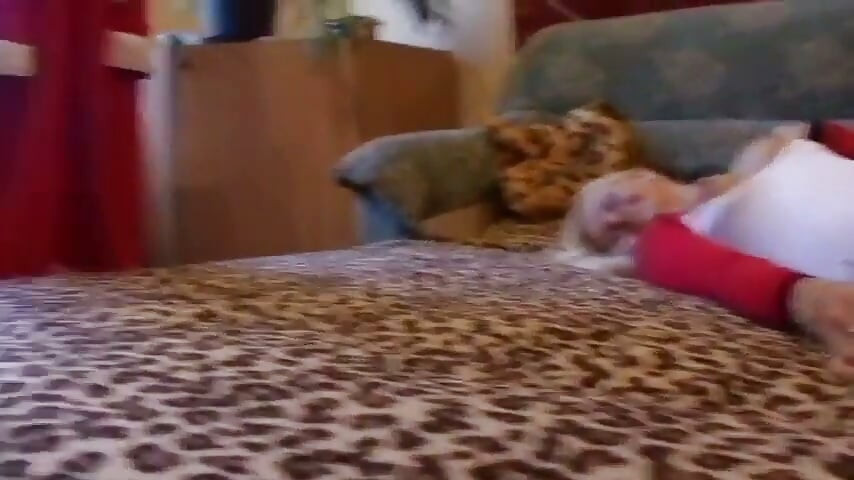 Blonde slut in santa hat gets hardcore threesome fuck session