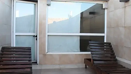 Chubby Latina with huge ass has sex on the terrace with her punk boyfriend