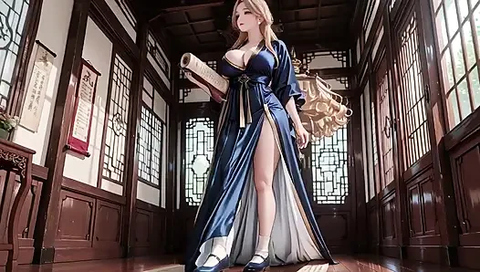 Blonde göttin in seide! Lazy Strolls, kniende Blicke und Einweiden ihrer Brust auf einem sonnendurchnässten japanischen Korridor