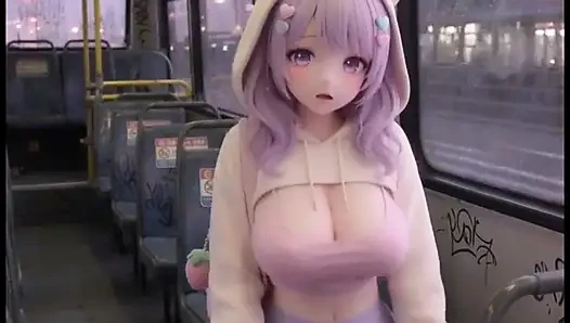 Schüchternes kawaii hentai Mädchen , alleine im öffentlichen Bus