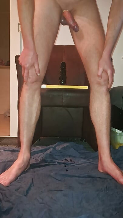 Hot Gay with Beautiful Feet Rides Dildo and Has Pissing Orgasm